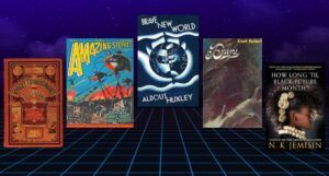 a collage of sci-fi book covers